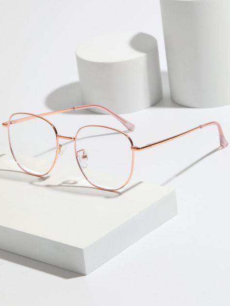 Collar    Full Rim Glasses Embellished   Women Accessories Rose Gold Glasses Frames For Women, Geometric Glasses For Women, Glass Frame For Women, Glasses According To Face Shape, Aesthetic Glasses Frames, Future Glasses, Glasses Frames For Girl, Spectacles Women, Rose Gold Glasses