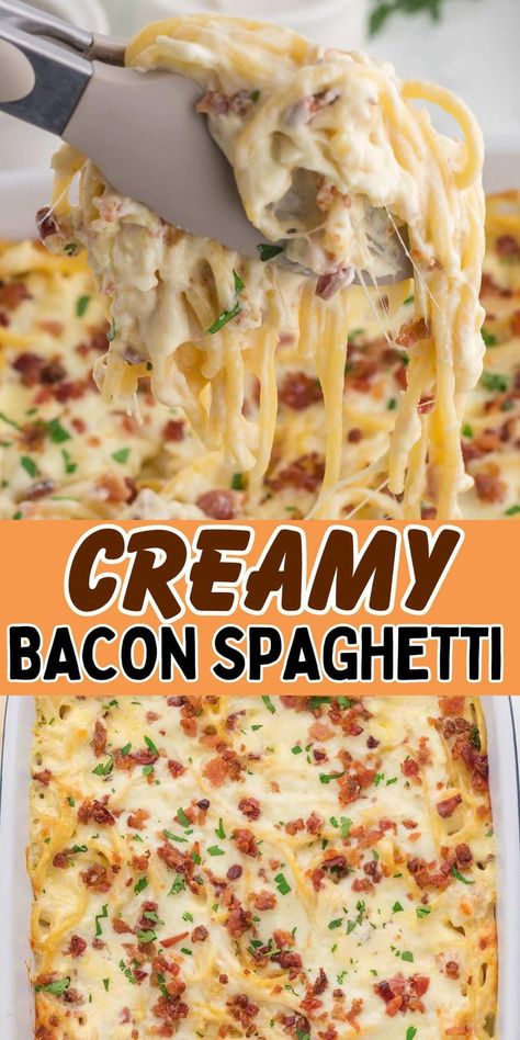 Creamy Bacon Pasta Easy Dinner Recipes Bacon, Pasta Ranch Salad Recipes, Easy Supper Ideas For Picky Eaters, Recipes With Cooked Bacon, Easy Meals With Leftovers, Dinners For 8 People, Half N Half Recipes, Simple Fall Recipes Dinners, Creamy Bacon Spaghetti