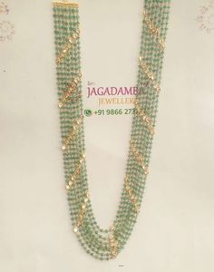 Jagadamba Jewellers, Emerald Beads Mala, Antique Necklaces Design, Fancy Jewelry Necklace, Beaded Necklace Patterns, Pearl Jewelry Design, Beads Mala, Gold Jewelry Simple Necklace, Beautiful Gold Necklaces