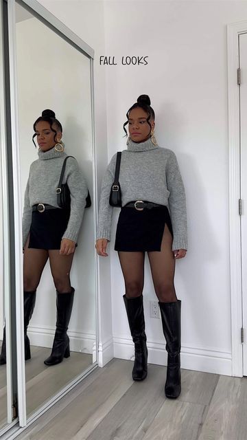 Mini Skirt Outfit Winter, Outfit Formal Mujer, Rok Mini, Leather Skirt Outfit, Skirt Outfits Fall, Winter Skirt Outfit, Winter Fashion Outfits Casual, Miniskirt Outfits, Fashion Tights