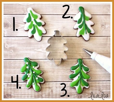 Cookie Decorating Tutorial, Decorated Cookies Tutorial, Winter Cookie, Tree Cookies, Sugar Cookie Designs, Christmas Tree Cookies, Decorated Sugar Cookies, Pretty Cookies, Xmas Cookies