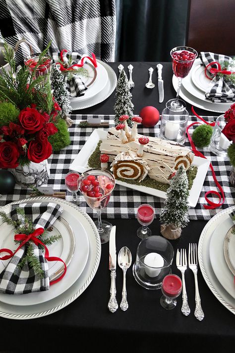 Buffalo Check Christmas Tablescape, Red And Black Buffalo Check Birthday Party Decor, Christmas Table Settings Buffalo Plaid, Black And White Buffalo Plaid Christmas Table Decor, Gingham Christmas Table, Buffalo Plaid Christmas Table Decor, Buffalo Plaid Table Setting, Buffalo Check Christmas Table, Red Buffalo Plaid Christmas Decor