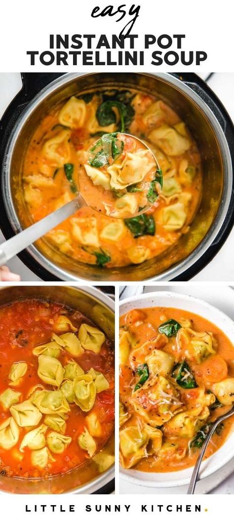 Instant Pot Recipes Easy Soups, Fall Meals Dinners Instant Pot, Instant Pot Cheese Tortellini Soup, Instant Pot Soup Tortellini, Hearty Cheese Tortellini Soup, Few Ingredient Instant Pot Meals, Easy Instant Pot Tortellini Soup, Fall Stew Instant Pot, Insta Pot Tortellini Soup