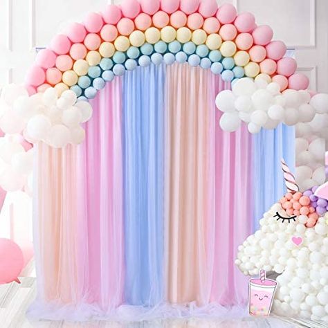 Pastel Rainbow Backdrop, Care Bears Birthday Party, Rainbow Themed Birthday Party, Unicorn Backdrop, Rainbow Backdrop, 1st Birthday Girl Decorations, Baby Birthday Decorations, Unicorn Themed Birthday Party, Pastel Birthday