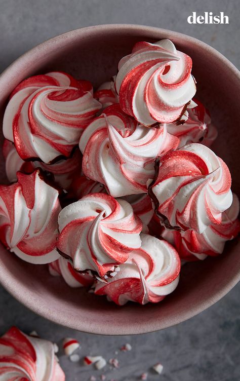 These peppermint meringues are the perfect addition to add a pop of color and fun to your gift-able cookie boxes. They practically scream “holiday!” and they taste fantastic as well. Peppermint Meringue, Gluten Free Holiday Cookies, Peppermint Meringues, Christmas Candy Homemade, Gluten Free Christmas Cookies, The Weather Outside Is Frightful, Weather Outside Is Frightful, Treats To Make, Gluten Free Holiday