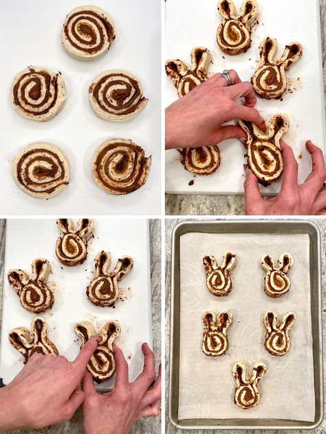 Cinnamon Roll Easter Bunny, Easter Bunny Cinnamon Rolls From Can, Easter Bunny Breakfast Ideas, Easter Bunny Croissants, Homemade Bunny Cinnamon Rolls, Easter Brunch Kids Food, Easter Cinnamon Rolls Bunnies, Easter Breakfast Pastries, Bunny Shaped Dinner Rolls