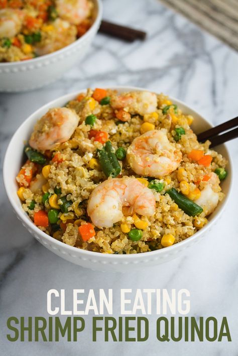 Healthy Weeknight Meal Idea -- Shrimp Fried Quinoa Clean Eating Shrimp, Fried Quinoa, Cook Quinoa, Gado Gado, Healthy Weeknight Meals, Makanan Diet, Think Food, Quinoa Recipes, Clean Recipes