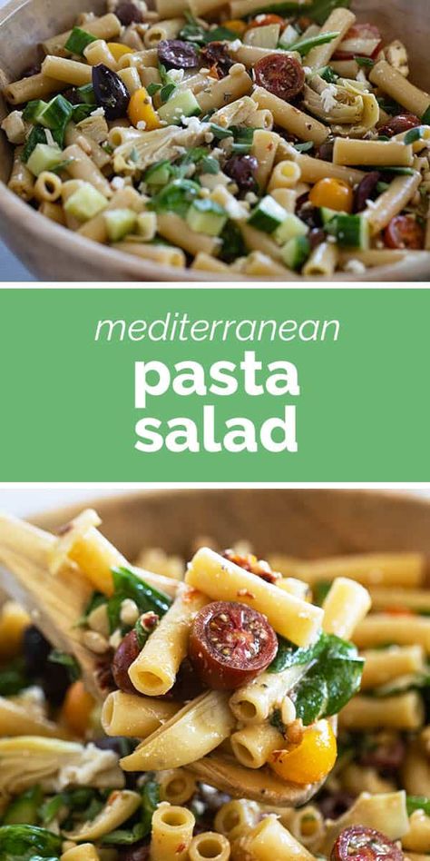 This Mediterranean Pasta Salad is filled with all of your favorite Mediterranean flavors, like pasta, tomatoes, olives, artichokes, and more! It’s the perfect side dish to share, or to serve alongside your family dinner. Savory Potato Salad, Mediterranean Pasta Salad, Mediterranean Pasta Salads, Mediterranean Flavors, Mediterranean Pasta, Healthy Tuna, Delicious Pasta, Pot Luck, Homemade Salads