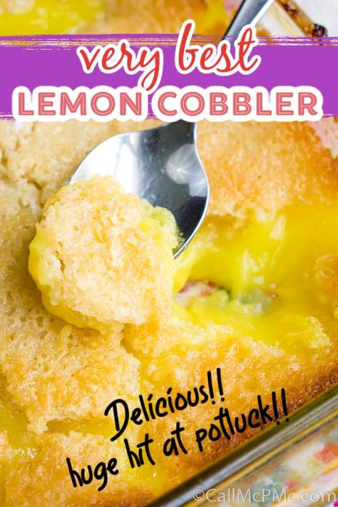 lemon cobbler Lemon Cobbler Cake, Lemon Cobbler Recipes Easy, Easy Magic Lemon Cobbler, Magic Lemon Cobbler Recipe, Lemon Pudding Desserts Easy, Easy Cobblers 4 Ingredients, Lemon Cobbler Recipes, Lemon Dump Cake Recipes, Magic Lemon Cobbler