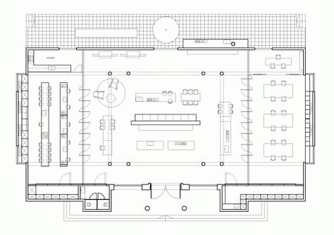 Floor PlanEducational Space, found through a library search, duplicated in lighting. Commercial Kitchen Floor Plan, Design Center Showroom, Bulthaup Kitchen, Pitsou Kedem, Store Plan, Kitchen Drawing, Interior Floor Plan, Hall Flooring, Office Plan