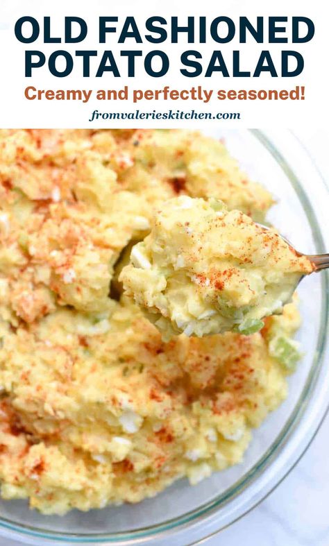 This Old Fashioned Potato Salad recipe is my version of the classic American potluck dish. Tender potatoes with a creamy, perfectly seasoned dressing. This fail-proof recipe is one of my old favorites! Potato Salad With Onions, Potato Salad For 50 People Recipes For, Potato Salad With Evaporated Milk, Mashed Potatoe Salad Recipe, Vintage Potato Salad Recipe, Best Potato Salad Recipe With Egg, Potato Salad Gold Potatoes, Easiest Potato Salad, Worlds Best Potato Salad