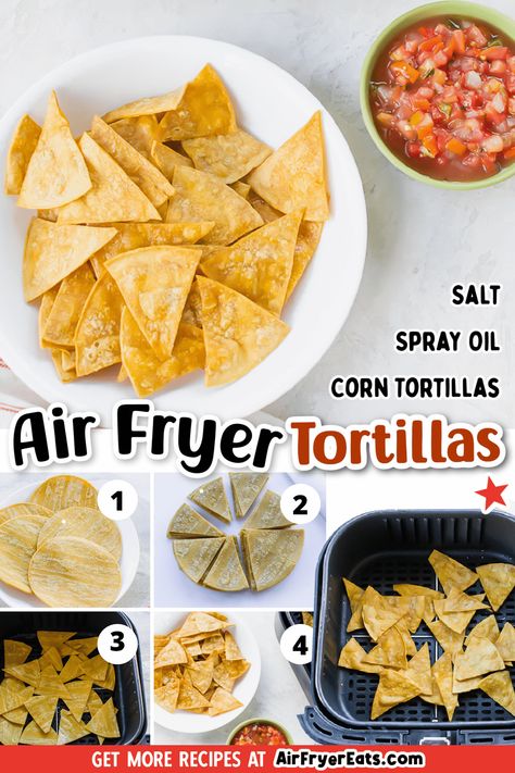 Chips In The Air Fryer, Air Fryer Tortilla Chips, Air Fryer Tortilla, Fried Tortilla Chips, Corn Tortilla Recipes, Recipe For Air Fryer, Low Sugar Diet Recipes, Tortilla Chip Recipe, Healthy Low Fat Recipes