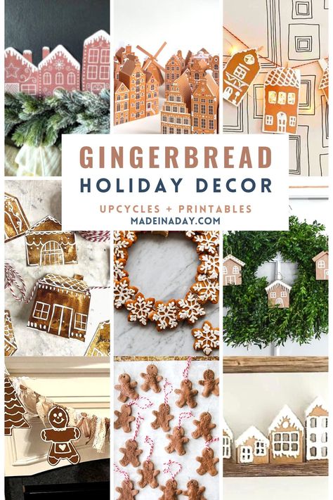 Get in on the latest trend for holiday decor- Gingerbread house decorations! There is sure to be a fun DIY or printable that will will be a perfect match for your home style. gingerbread house decor, gingerbread house decor ideas, gingerbread house garland, gingerbread house ornaments Gingerbread House Garland, Gingerbread House Decor, Gingerbread House Ornaments, Ginger Bread House Diy, House Decor Ideas, Diy Christmas Candy, Gingerbread House Designs, Gingerbread Diy, Gingerbread Crafts