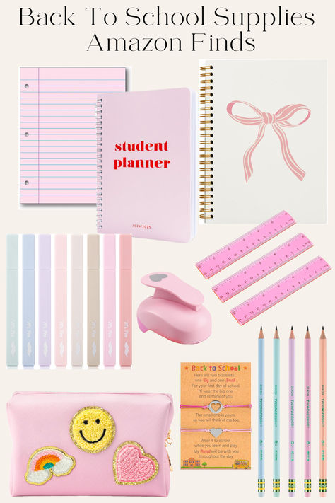 Back to School Supplies Cute Supplies, Amazon Aesthetic, School Finds, Aesthetic School Supplies, Finds On Amazon, Aesthetic School, School Tips, Student Planner, Back To School Supplies