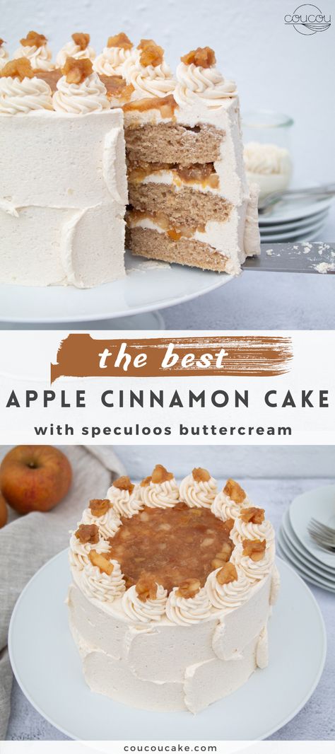 Cinnamon Apple Pie Cake, Apple Cinnamon Birthday Cake, September Cake Flavors, Cinnamon Layer Cake Recipe, Apple Cinnamon Layer Cake, Easy Cake Flavor Ideas, Cake Recipes Flavors, Apple Filled Cake, Cinnamon Cake Filling