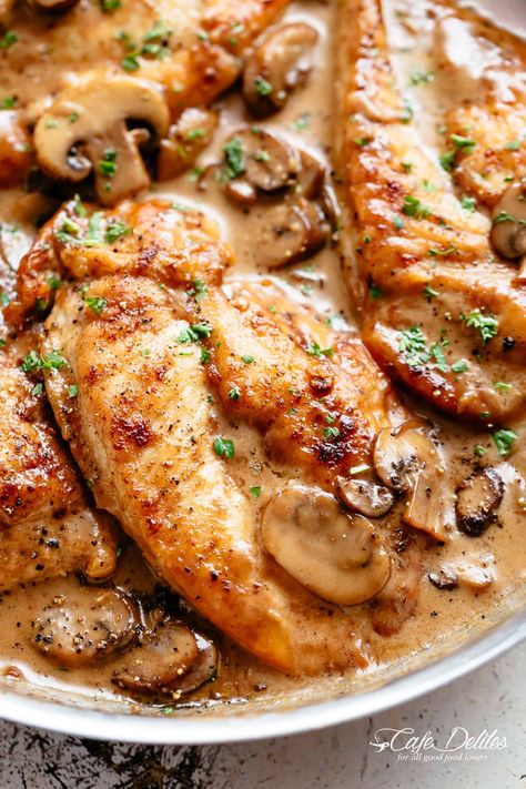 Cafe Delites - for good food lovers Marsala Gravy, Mushroom Wine Sauce, Chicken Marsala Easy, Marsala Chicken Recipes, Chicken Breast Recipes Easy, Chicken Marsala, Delicious Dinner Recipes, Chicken Flavors, Creamy Chicken