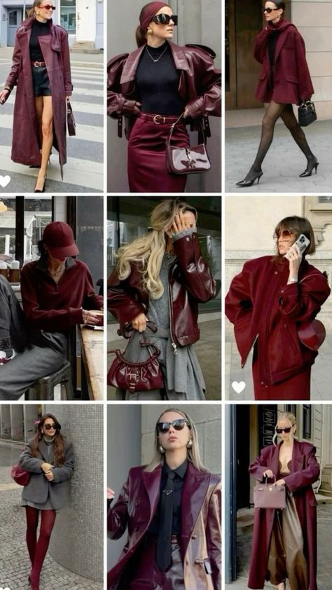 Trend Outfit Winter 2025, Gray Burgundy Outfit, Maroon Christmas Outfit, Winter Outfit 2024-2025, Winter2025 Outfit, Winter Fashion Trends 2024/25, Winter Outfit Inspiration 2024, Christmas Woman Outfits, Monochromatic Outfit Burgundy