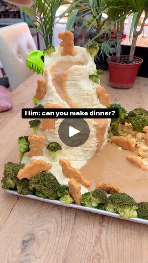 3.7M views · 57K reactions | A miniature gravy volcano when Dino’s ruled the earth, Dinner. #lol #jurassicpark #whynot #gravymountain #mashedpotatoes | Bridget McCarty | Sam Marshall · Sorcery Mashed Potato Volcano With Dino Nuggets, Land Before Time Movie Night, Dino Nugget Mashed Potato Volcano, Dinosaur Volcano Mashed Potatoes, Mashed Potato Volcano, Dino Nugget Volcano, Dinosaur Mashed Potato Volcano, Dinosaur Nuggets Volcano, Dino Cake With Volcano