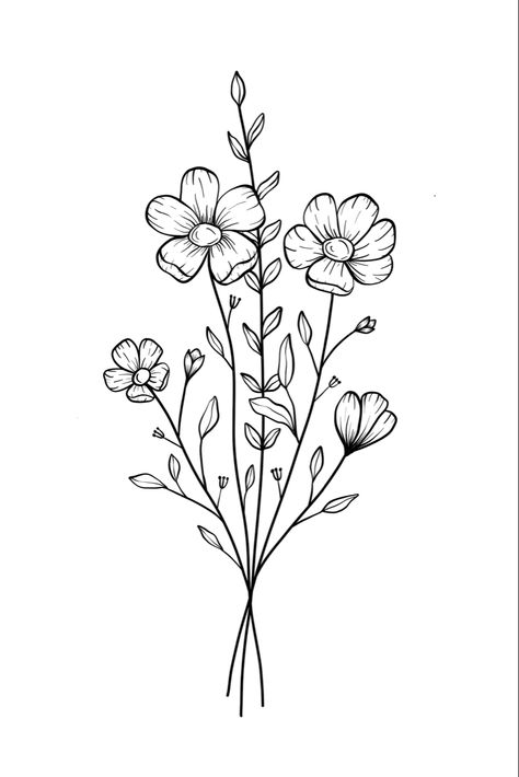 Line art, simple drawing, line art flower art, tattoo flower idea Small Floral Drawing, Cute Floral Designs, Line Drawings Of Flowers Simple, Delicate Flowers Drawing, Simple Tattoo Drawings Ideas, Simple Floral Line Art, Wild Flower Line Art, Flower Art Line, How To Draw Florals