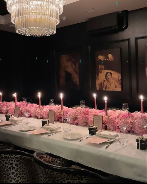 All Pink Dinner Party, Private Birthday Dinner Party, Private Dinner Party Decor, Birthday Dinner Decorations, 30th Birthday Dinner Party, Pink Dinner Party, Lavish Birthday Party, Private Dinner Party, Luxury Birthday Party