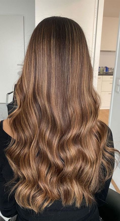 30+ Hair Colour Trends To Try in 2023 : Soft Chestnut Brown Long Waves Soft Chestnut Brown Hair, Hair Colour Trends, 30 Hair Color, Natural Looking Highlights, Balayage Brown, Chestnut Brown Hair, Hair Toner, Highlights Blonde, Colour Trends