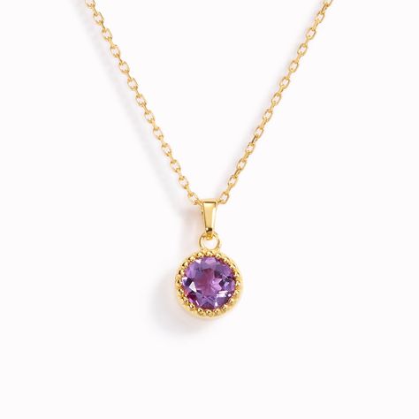 The February Birthstone Necklace features a bezel set amethyst pendant on a dainty gold chain. The necklace chain is adjustable and can be worn at 15", 16" or 17". The pendants can be removed from the chain.  Ideas to choose your Birthstone Necklace:  Your birth month A month that has special meaning to you (e.g. your significant other's birth month or the month of an anniversary) The symbolism of the stone The stone that attracts you the most! Chain Ideas, February Birthstone Necklace, Dainty Gold Chain, February Birthstone, Amethyst Pendant, February Birth Stone, Birth Month, Birthstone Necklace, Necklace Chain