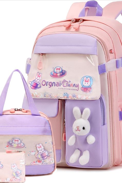 Pretty School Bags, Pink Backpacks For School, Kawaii School Bag, Box Pencil Case, Backpacks For Girls, Cute School Bags, School Lunch Bag, Girls Backpack