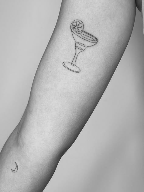 Matching Margarita Tattoo, Margarita Drink Tattoo Design, Taco And Margarita Tattoo, Tiny Margarita Glass Tattoo, Tiny Margarita Tattoo, Fine Line Margarita Glass Tattoo, Cocktail Tattoo Ideas, Margarita Cocktail Tattoo, Tattoos Inspired By Movies