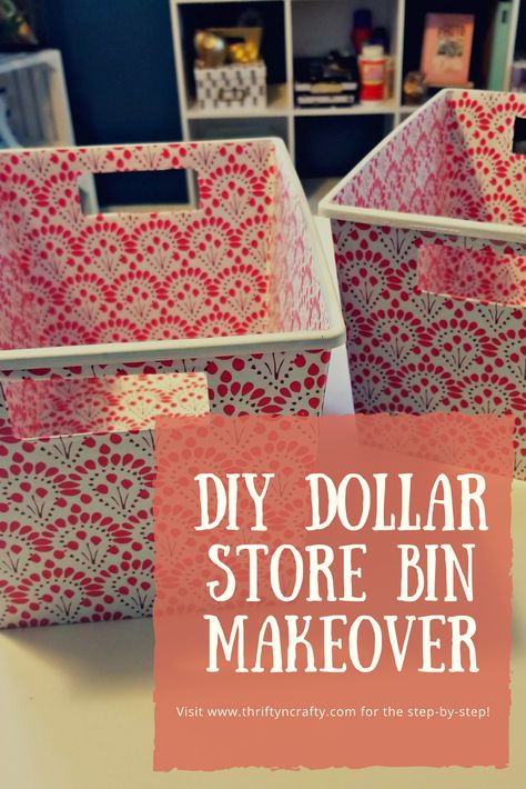 Easy DIY dollar store bin makeover Diy Wood Cube Storage Bins, Diy Plastic Storage Bin Makeover, Diy Storage Containers Upcycle, Covering Plastic Storage Bins, Plastic Bin Makeover, Plastic Storage Bin Makeover, Decorate Plastic Bins, Dollar Store Storage, Cookie Room