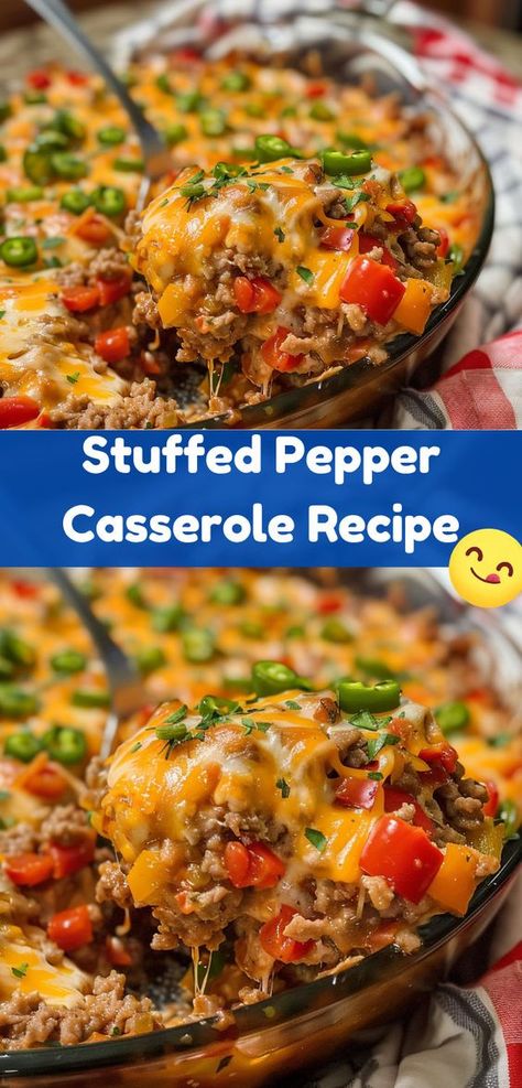 Enjoy a flavorful Stuffed Pepper Casserole tonight. Easy Stuffed Bell Peppers Casserole, Stuffed Peppers Casserole Recipe, Hamburger And Green Pepper Recipes, Peppers And Hamburger Recipes, Stuff Green Pepper Casserole, Easy Stuffed Pepper Casserole Recipe, Stuff Peppers Casserole, One Pot Stuffed Pepper Casserole, Mexican Stuffed Pepper Casserole