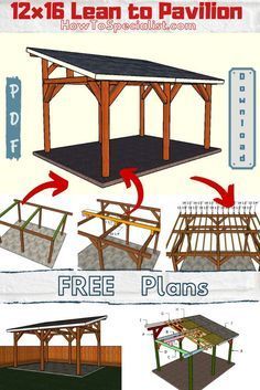 Lean To Pavilion, Pavilion Plans, Covered Patio Design, Wooden Gazebo, Pavilion Design, Backyard Pavilion, Backyard Diy Projects, Free Plans, Backyard Projects