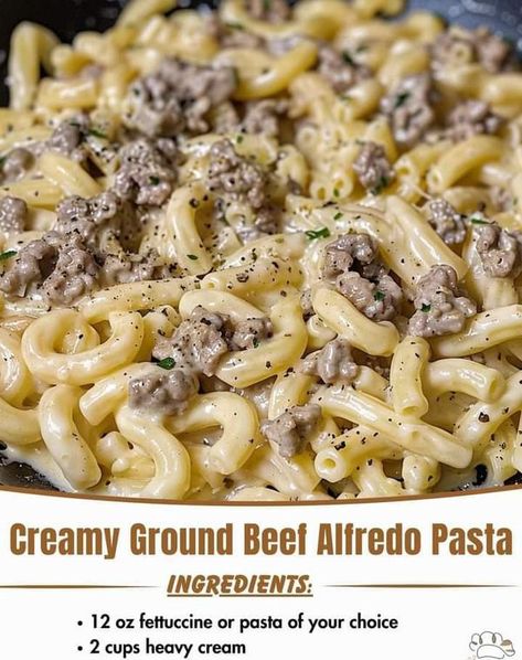 Crockpot Recipes Lovers | 🍝 Creamy Ground Beef Alfredo Pasta 🍝 | Facebook Ground Beef Alfredo Pasta, Beef Alfredo Pasta, Ground Beef Alfredo, Beef Alfredo, Creamy Ground Beef, Cooked Pasta Recipes, Beef With Mushroom, Beef Pasta Recipes, Pasta Recipes Alfredo