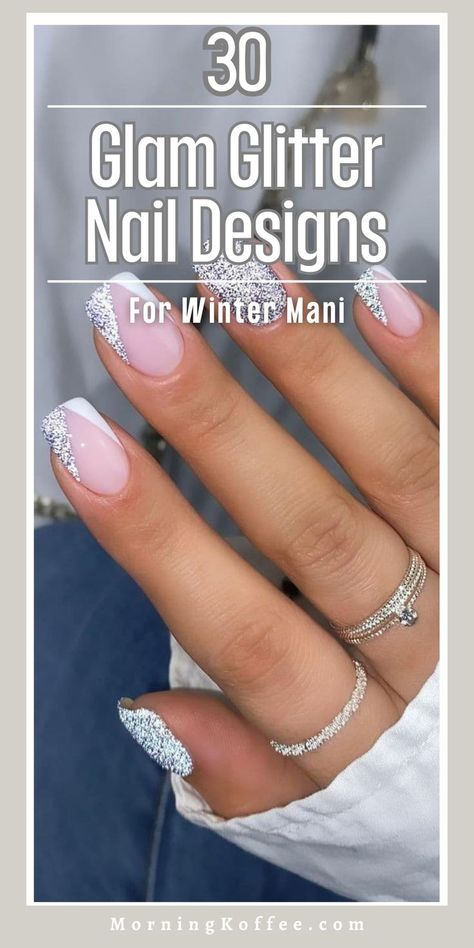 Looking to add some sparkle to your winter style? Glam up with these 30 glitter nail designs perfect for a sparkly manicure. From subtle shimmers to full-on glitz, these ideas will have your nails shining brighter than a winter wonderland. Sparkly Tipped Nails, Waterfall Glitter Nails, Glitter White Nails Sparkle, French Tip Nails With One Glitter Nail, Simple Sparkly Christmas Nails, Christmas Nails Neutral Sparkle, Sparkle Nail Art Designs, New Year’s Gel Nails, Holiday Nails French Tip Sparkle