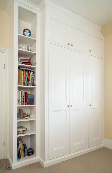 Bespoke fitted wardrobes and cupboards | London Alcove Company Hallway Storage Cupboards Built Ins, Corner Wardrobe And Desk, Nursery Fitted Wardrobes, Fitted Cupboards Bedroom, Boys Wardrobe Ideas, Inbuilt Wardrobe, Built Wardrobe, Built In Cupboards Bedroom, Bedroom Cupboard Ideas