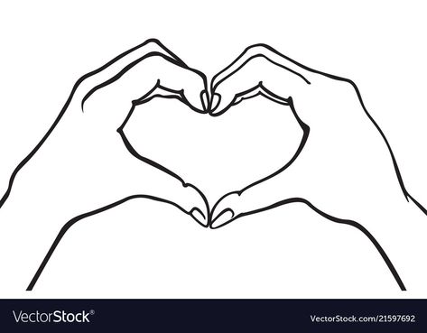 Two hands making heart sign love romantic Vector Image Hand Making Heart Tattoo, How To Draw Hands Making A Heart, Hands Making A Heart Drawing, Heart From Hands, Finger Heart Drawing, Heart Hands Tattoo, Heart Tattoo Outline, Two Hands Making A Heart, A Heart Tattoo