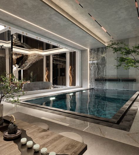 LUXURY MODERN INDOOR POOL :: Behance Modern Indoor Pool, Luxury Reception Design, Pool Design Modern, Luxury Reception, Luxury Pools Indoor, Modern House Design Interior, Penthouse Luxury, Indoor Pool House, Indoor Swimming Pool Design