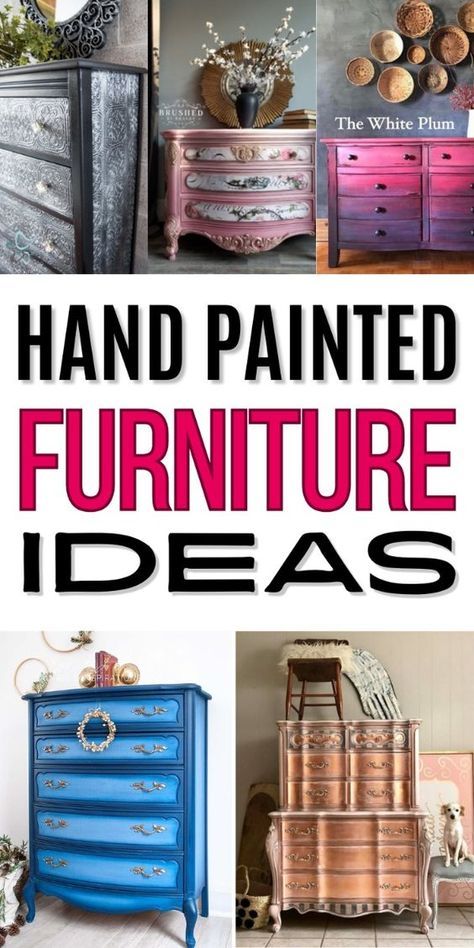 Explore The Most Amazing Creative hand painted furniture Ideas for DIY Lovers and discover how to make old furniture makeovers. From painted dressers to desks and tables, these painted furniture ideas will inspire your DIY next project. Dive into the world of DIY furniture upcycling and furniture flips, giving new life to refurbished furniture with vibrant paints and unique designs. Whether it's chairs or larger items, these funky painted furniture ideas are perfect for transforming your space. Creative Cabinet Painting Ideas, How To Paint Whimsical Furniture, Painting Furniture With Chalk Paint Old Dressers Chest Of Drawers, Painting Ideas For Furniture, Hand Painted Dressers Diy, Painting A Dresser Ideas, Unique Bedroom Ideas Creative, Whimsical Furniture Painting Ideas, Repurposed Furniture Diy Upcycling