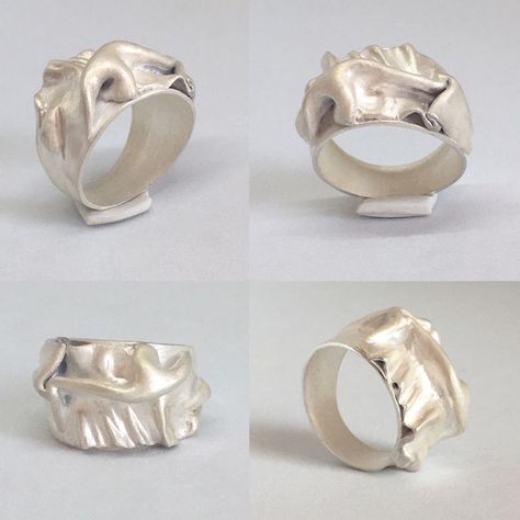 Sculptural Silver Jewelry, Wax Casted Rings, Clay Silver Ring, Art Clay Silver Ring, Silver Clay Rings, Silver Clay Ring, Casted Jewelry, Silver Clay Jewelry, Sculptural Rings