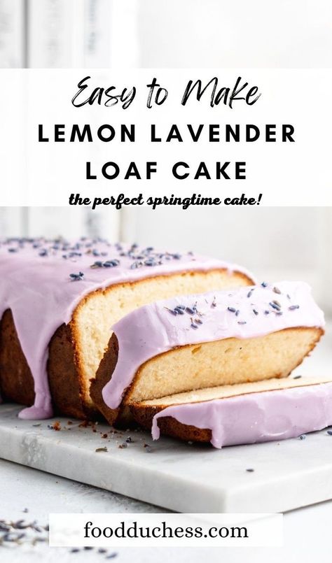 Like spring-time in your mouth, this Lemon Lavender Loaf Cake is bursting with bright citrus and delicate floral flavor! This easy to make Lemon Lavender Loaf Cake gets it’s flavor from freshly zested lemon that is rubbed with sugar to bring out that extra-lemony flavor, freshly squeezed lemon juice, and dried culinary lavender that is ‘bloomed’ in oil to unlock all those amazing floral flavor compounds! Lemon Lavender Loaf Cake, Lemon Lavender Loaf, Lemon Lavender Recipes, Lemon Lavender Cake Recipes, Recipes With Fresh Lavender, Lemon And Lavender Cake, Baking With Lavender, Fresh Lavender Recipes, Easy Tea Party Desserts