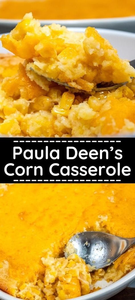 Looking for the perfect holiday side dish? This is it! Whether serving ham or turkey on Thanksgiving or Christmas dinner, this sweet corn casserole is the perfect side dish. And not only for those occasions, but corn casserole recipes are also great during the whole winter season. Paula Deen Corn Casserole, Corn Casserole Paula Deen, Sweet Corn Casserole, Corn Recipes Side Dishes, Corn Casserole Recipe, Corn Dishes, Paula Deen Recipes, Cornbread Casserole, Baked Corn