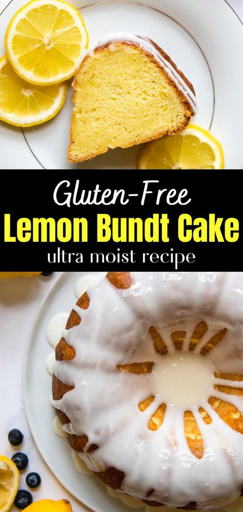 Dive into the most delicious lemon dessert with this ultra moist gluten-free lemon bundt cake recipe. A mixture of lemon pudding mix, sour cream, and citrusy glaze make this the best gluten-free lemon cake ever! Gluten Free Lemon Drizzle Cake, Gluten Free Bundt Cake, Gluten Free Lemon Cake, Cookies Sans Gluten, Gluten Free Cake Recipe, Lemon Bundt Cake, Drizzle Cake, Lemon Drizzle, Gluten Free Sweet