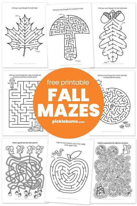 These free printable autumn/fall mazes are a fun, 'print and go' activity that kids will love! Free Fall Homeschool Printables, Free Maze Printables, Fun 3rd Grade Activities, Fall Mazes For Kids, Maze Puzzles For Kids Free Printables, Fall Library Activities, Fall Activity Pages Free Printable, Easy Mazes For Kids Free Printable, Fall Activity Sheets For Kids