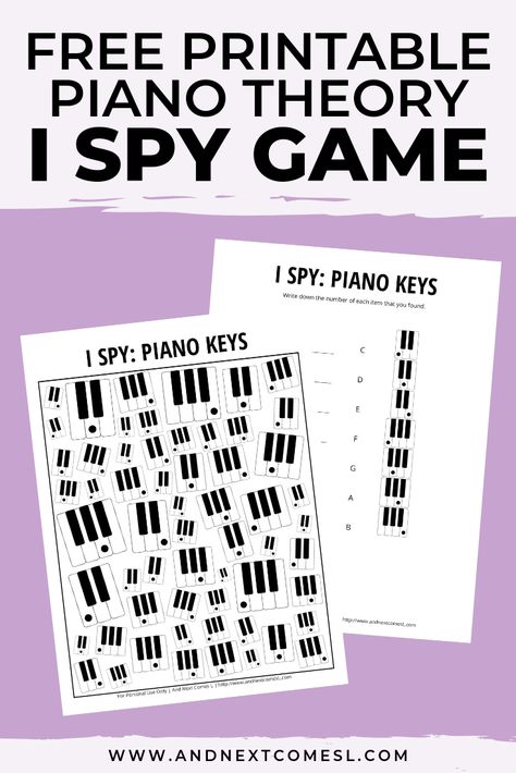 Piano Theory Worksheets, Piano Practice Chart, Music Games For Kids, Piano Teacher Resources, Piano Theory, I Spy Printable, Piano Teaching Games, Music Theory Games, Piano Lessons For Kids