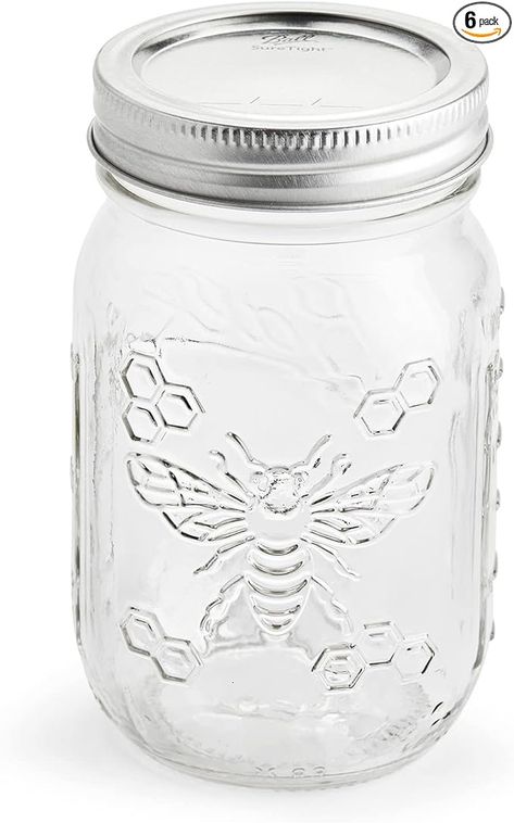 Amazon.com: Ball Honeybee Keepsake Mason Jars with Lids and Bands: Home & Kitchen Ball Canning Jars, Ball Mason Jars, Pint Jars, Canning Jar, Glass Jars With Lids, Glass Storage Jars, Honeycomb Design, Beautiful Fruits, Ball Jars