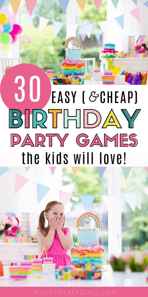 30 fun party games for kids (or adults). If you are looking for birthday party ideas, these cool games are cheap and affordable, and will take your kid's party games from boring to bazzinga in no time flat! We've included the best indoor kid's party games, the best outdoor kid's party games, and the best scavenger hunt kid's party games. These party games are perfect for kids, but also the perfect party games for toddlers, too. #partygames #activitiesforkids #birthdaypartygames Birthday Games For Girls Party, Games For Girls Party, Indoor Kids Birthday Party Games, Birthday Party Games For Kids Indoor Age 5, Kid Party Activities Indoor, Party Games For 3rd Birthday, Party Games For Toddlers Indoor, Inside Party Games For Kids Birthdays, Party Games For Girls Birthday