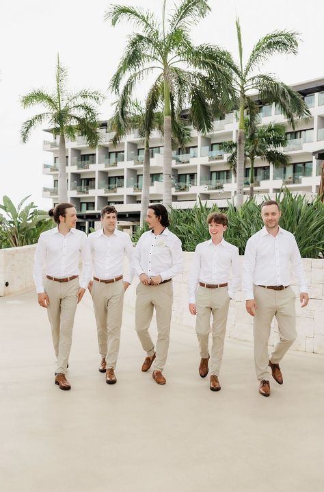 Wedding Khaki Pants, Kacki Pants Wedding Outfit Men, White Shirt And Kakis For Men Wedding, Grooms Man Outfits Groomsmen, Tan And White Groomsmen Groom Attire, White Button Down Groomsmen, Khakis And White Shirt Wedding, Groomsmen Kakhi Pants, Dressy Casual Groomsmen