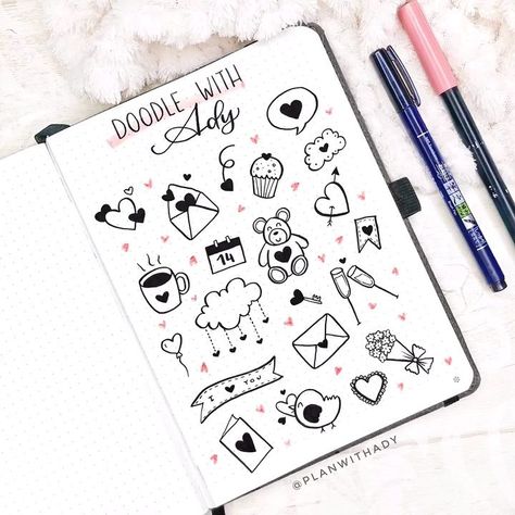 Plan With Ady on Instagram: “🇺🇸 What are your plans for Valentine’s Day tomorrow? 🥰 . 📷 Some Valentine’s Day doodles ❤️ hope you like them! Tag me if you recreate one…” Doodle For Beginners, Valentine Doodle, Doodles Ideas, Coffee Doodle, Cute Easy Doodles, Doodle Pages, Easy Doodles, Floral Doodle, Doodle Art Journals