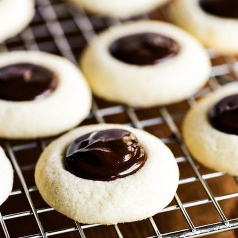 Chocolate Thumbprint Cookies, Chocolate Ganache Tart, Dark Chocolate Recipes, The View From Great Island, Thumbprint Cookies Recipe, Buttery Shortbread Cookies, Tart Filling, Thumbprint Cookies, Shortbread Cookies