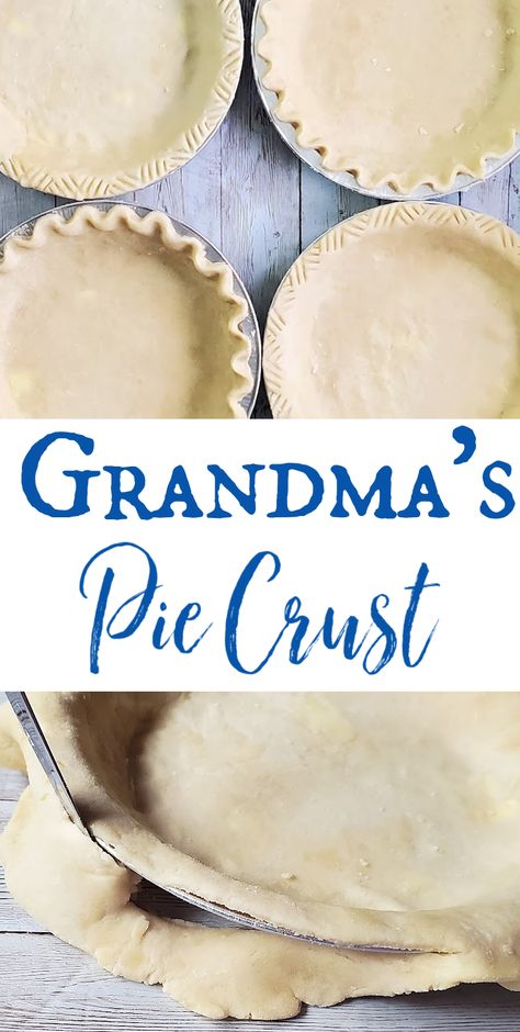 Grandma's Pie Crust: The flakiest baked pie crust with the perfect fat (butter/shortening) to flour ratio, pinch of baking powder, and tips straight from my Grandma to you. Perfect pie crust is easier than you think. Tallow Pie Crust, Best Pie Crust Recipe Pioneer Woman, Pre Baked Pie Crust, Pie Crust Recipe Shortening, Grandma's Pie Crust Recipe, Hand Pie Crust Recipe Easy, Paula Deen Pie Crust Recipe, Pie Crust Recipe With Shortening, Pie Crust With Lard