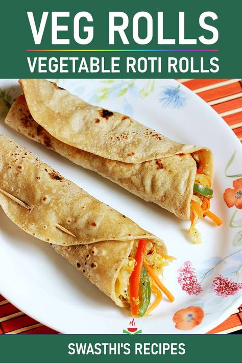 Veg Roll Recipe, Veg Frankie Recipe, Veg Frankie, Roti Indian, Veg Breakfast Recipes, Veg Roll, Frankie Recipe, Veggie Rolls, Indian Vegan